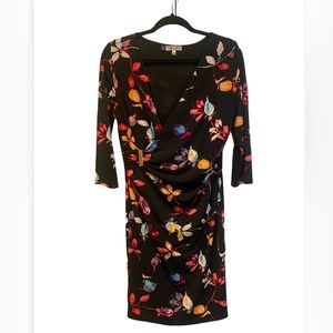 Jennifer Lopez Black Floral Faux Wrap Dress